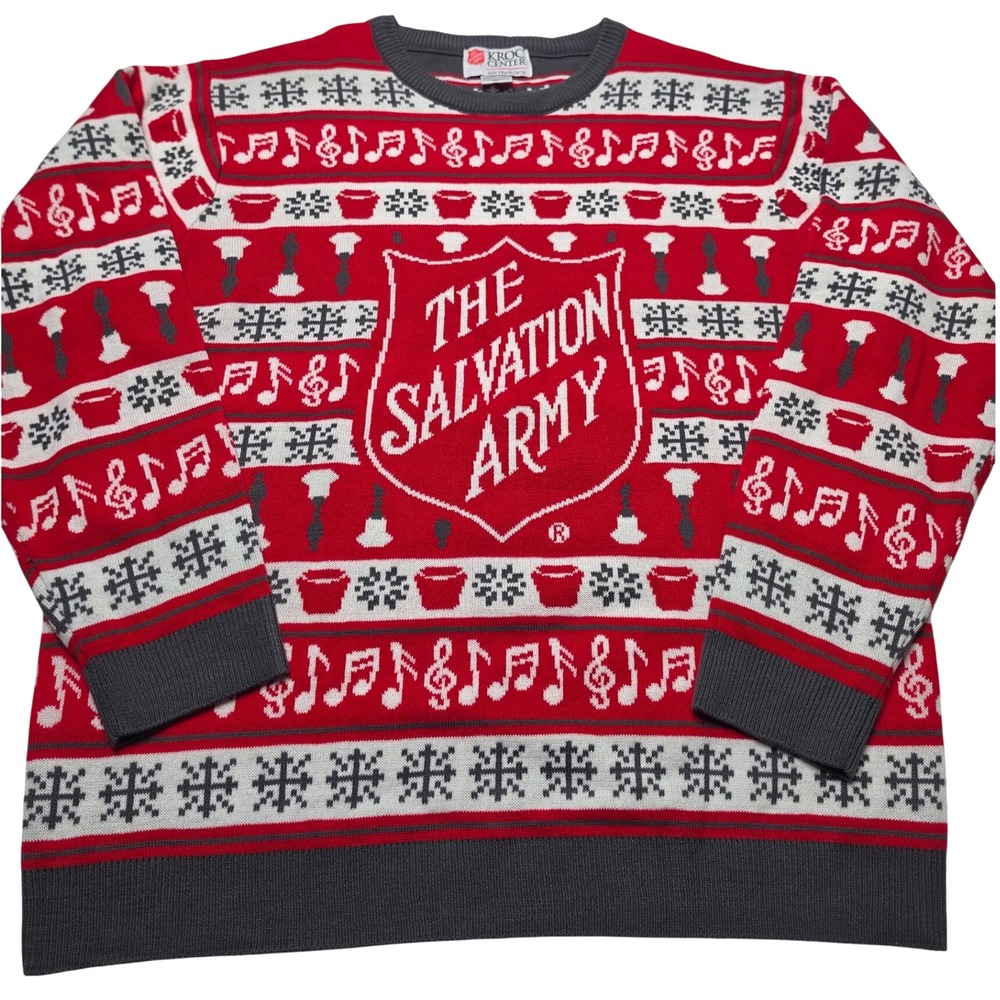 Salvation Army Kroc Center Ugly Christmas Sweater Mens 3XL Red Holiday Knit